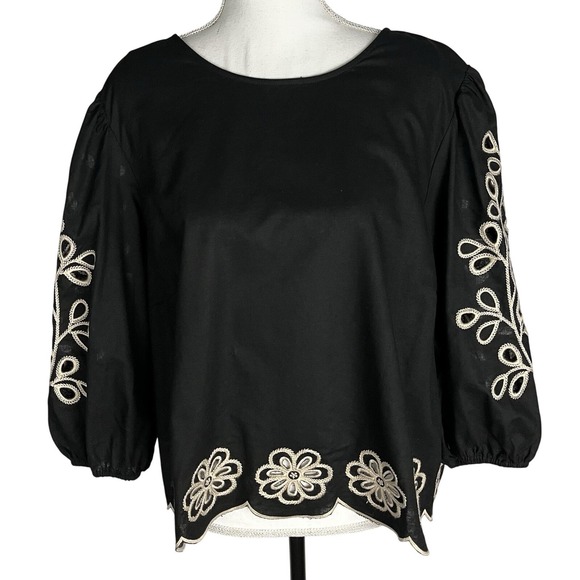 Aveology Tops - Aveology Embroidered Ballon Sleeve Boho Blouse Size 22/24 Black